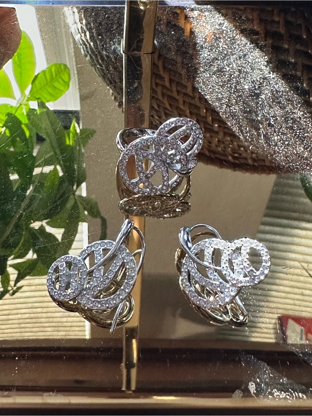 Swarovski Silver Crystal Swirl Earrings and Ring